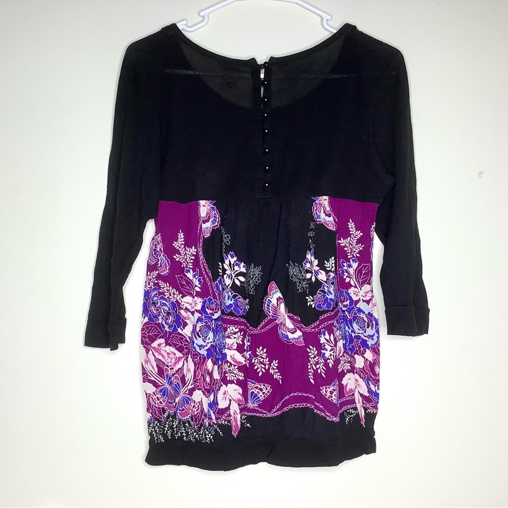 < Vintage Y2K Free People Boho 3/4 Sleeve Top > - Picture 6 of 7